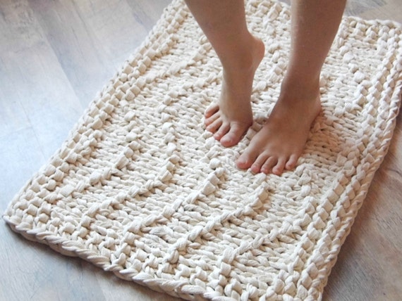 Wave Chunky Soft Natural Cotton Hand Knit Rope Rug Rectangular