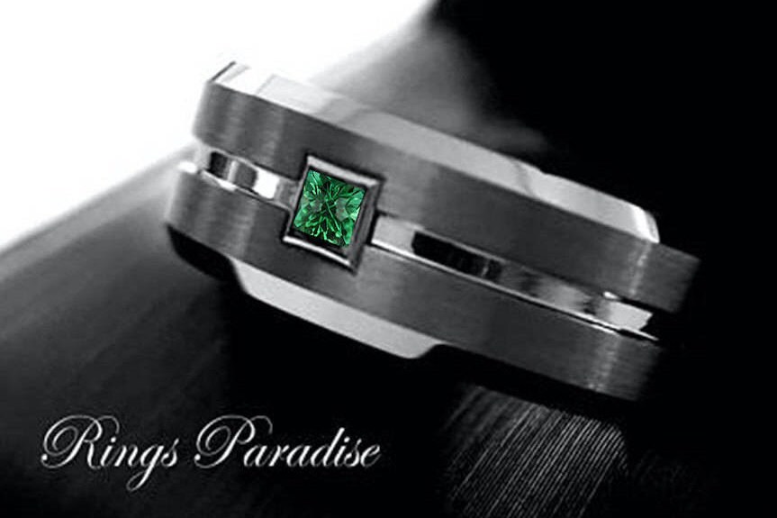 Mens Tungsten Wedding Bands Emerald Engagement Ring Gun