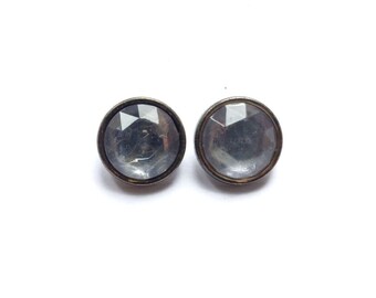 2 Rhinestone & Antique Silver Vintage Shank Buttons, 15mm