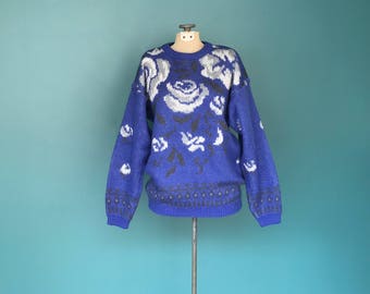 Floral Mohair 80s Sweater, Flower Sweater, Slouchy Sweater, Chunky Sweater, Rose Sweater, Vintage 80s Sweater, Medium, TaraLynEvansStudio