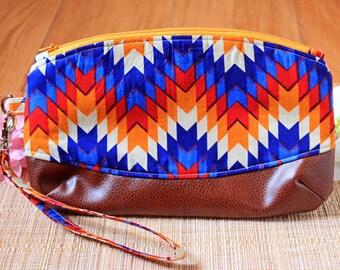 Geometric Wristlet,Clematis Wristlet,Travel Wallet,Chevron,Aztec Wristlet,Gift for Her,Vegan Wristlet,Clematis Clutch,Faux Leather