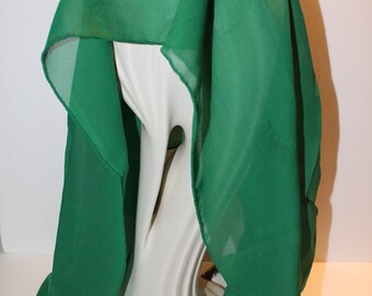 Vintage Green Scarf, Long Green Scarf, Woman's Scarf, Polyester Scarf