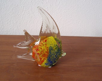 Angel Fish Paperweight Art Glass Home Decor Blue Yellow Orange d679