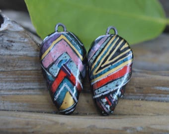 Colorful Handmade Porcelain Picture Bead Pair