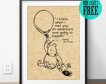 Winnie the Pooh Quote, Burlap Print, Pooh & Piglet, Disney Home Decor, Baby Nursery Decor, Friendship Gift, Best Friend Birthday Gift, SD72