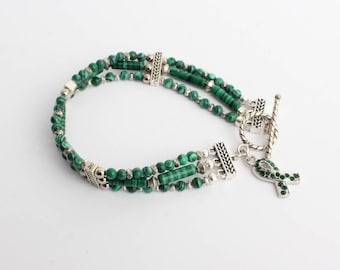 Cerebral Palsy Awareness Bracelet - 3 Strands of Malachite (?) Beads