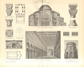 1902 Early Christian and Byzantine Architecture Vintage Engraving Print