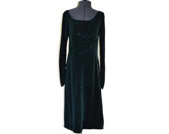 Frank Usher Dress 1950's Green Velvet Dress // Vintage Wiggle Dress // Size M