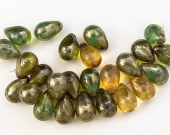 6mm x 9mm Green/Yellow/Silver Picasso Mix Drop (25 Pcs) #GDY206