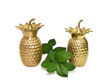 Vintage Brass Pineapple Vase Brass Pineapple Boxes Set of 2 Pineapples Pineapple Wedding Vase Coastal Living Vase