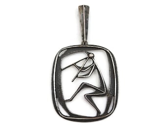 Brutalist Jewelry - Silver Pendant Mid Century Modern Costume Jewelry
