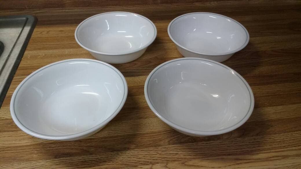 Corelle Ribbon Bouquet Gray Band 6 1/4 Inch Cereal Bowls ~ set of 4 ... Corelle Ribbon Bouquet Gray Band 6 1/4 Inch Cereal Bowls ~ set of 4 ...