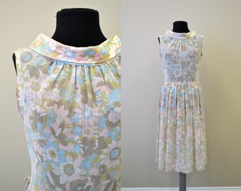 1960s Voile Sheer Pastel Floral Dress