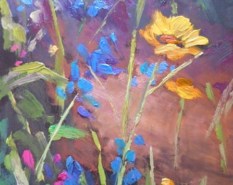 Floral Landscape, Wildflower Painting, Flower Painting, Original Oil Painting, 6x8" Oil on Panel, Free Shipping in USA