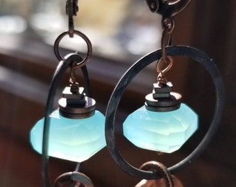 aqua chalcedony copper hoop earrings
