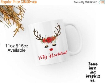 13% OFF SALE- CUSTOM Mug Felix Navidad Reindeer Mugs Rudolph Reindeer Festive Coffee Cup Coffee Mug Christmas Mugs Reindeer Coffee Cup Reind
