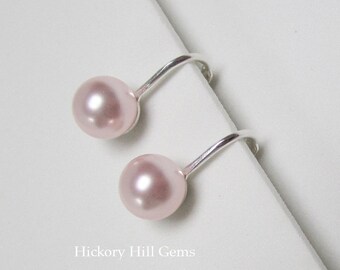Clip On Earrings PINK pearl clip-on earrings Pink clip on earrings ROSALINE light pink pearl clip ons Swarovski Pearls, Silver plated clip