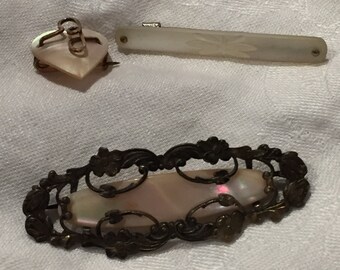 Set of three antique MOP brooches