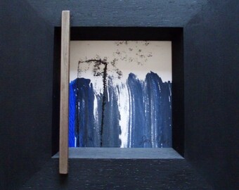 Sea Blue-3pieces trim in, monotype, art printing, art framing M. Edelstah, l original print, art