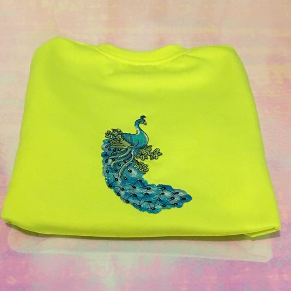 Fluorescent Yellow Peacock Back Patch Crew Neck Sweater (Unisex)