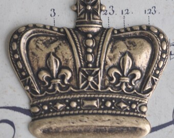 Flat Medieval Crown Brass Stamping, Pendant, Jewelry Making, Brass Ox, Jewelry Supplies, Craft Supplies by Calliopes Attic