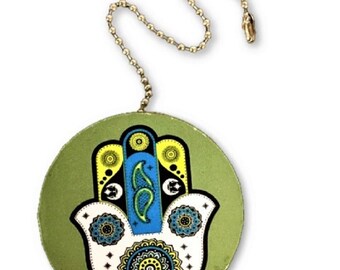 Hamsa Round Wood Fan / Light Pull