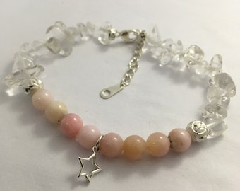 Opal pink Crystal hope healing stone silver bracelet