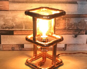 Copper pipe industrial lamp handmade steampunk rustic rose gold