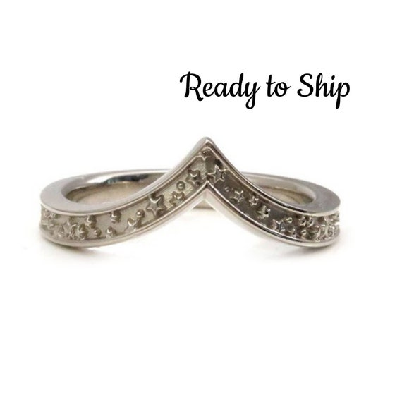 Ready to Ship Size 4.5 - 6.5 - Stardust Stacking Chevron Wedding Ring - 14k Palladium Gold
