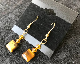 Brown Square Dangle Earrings