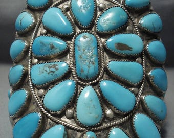 Ostentatious Vintage Navajo Turquoise Sterling Silver Bracelet!