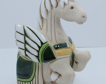 Artesania Rinconada Rearing Adult Pegasus Winged Horse Figurine #255B Green