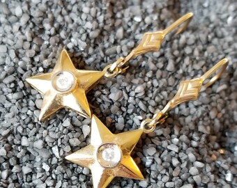 10K Yellow Gold Star Leverback Dangle Earrings (st - 2171)