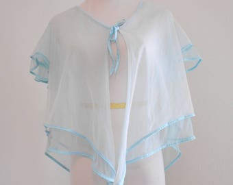 Vintage sheer pale blue ruffly bed jacket - Diane Von Furstenberg