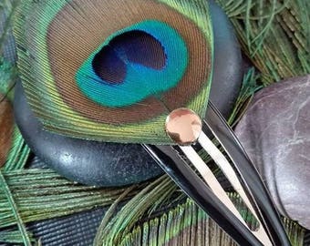 Real Peacock feather hair clip.