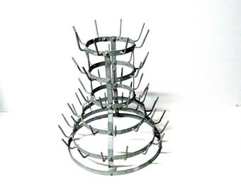 Old dry bottles, hedgehog, rack holder 52 spikes galvanized metal, industrial Loft, french Vintage, Large Bottle Drying Rack
