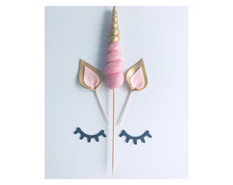 Unicorn Cake Topper. Horn, ears Lashes. Edible.