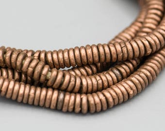 African Copper Beads Heishi Spacer Beads 3mm - 400 beads on 13" Strand Jewelry Supplies SKU-MH3X1C-25