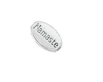 x 1 oval bead 13 x 8 mm antique silver Namaste.