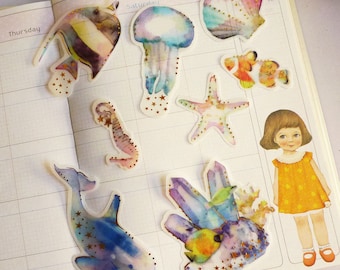 Underwater World - Waterproof Transfer Paper Flake Sticker Set - Poste Lippee - 8 Designs - 32 Pcs