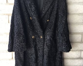 1980's Black Curly Lamb coat