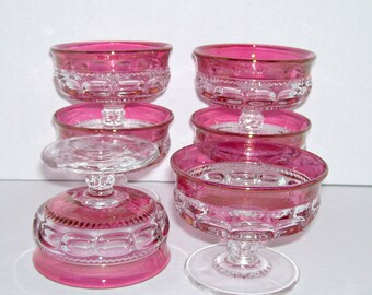 6 Tiffin King's Crown Cranberry Ruby Flash Top Bottom Champagne Sherbet Glasses