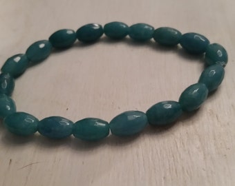Teal Quartz Elasticated Rice Bead Bracelet