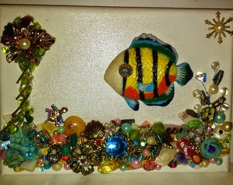 Gemscape Ocean Scene with Tropical Fish Swimming over Seabed of Jewels