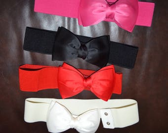 Bow cinch belt ,Wide elastic stretch corset belt, cinch belt with big bow,hot pink,red,black,ivory 24 inch to 29 1/2 inch