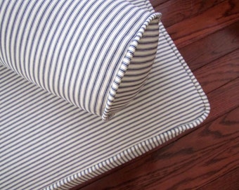 Piped Daybed Mattress Cover, Blue Ticking Stripe Slipcover, Custom Piped Slipcovers, Corded French Ticking