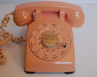 Vintage Pink Rotary Dial Phone, table or desk phone, Western Electric pink table,desk rotary telephone, cleaned, waxed and serviced