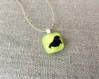 Walrus Pendant Glass Jewelry Necklace of Fused Glass by Happy Owl - arctic animal black on yellow cute kids jewelry