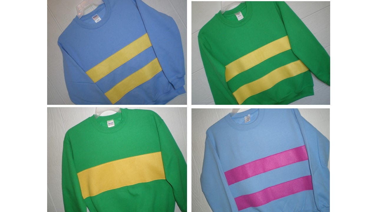 Four Undertale character sweatshirts Frisk Asriel Chara and