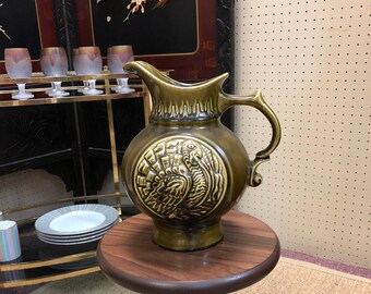 Mid Century McCoy Olive Green Ceramic Turkey Pitcher